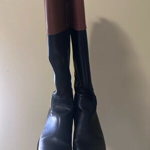 Tommy Hilfiger Two-Tone Knee-High Boots in Black and Brown